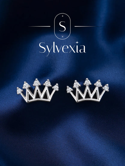 Sylvexia Silver  Royal Crown Crystal Stud Earrings for Women