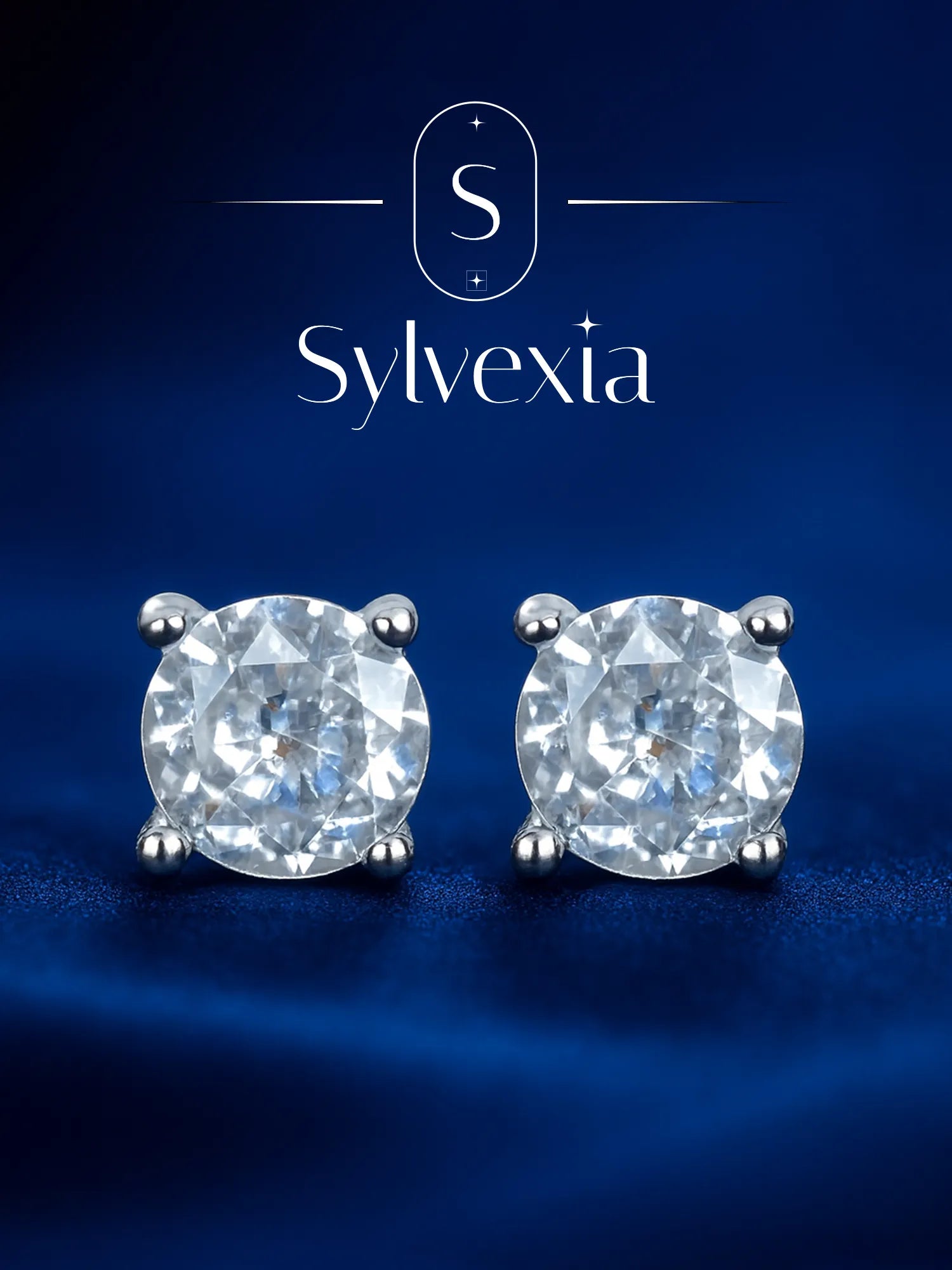 Sylvexia Silver Classic Round Solitaire Crystal Stud Earrings