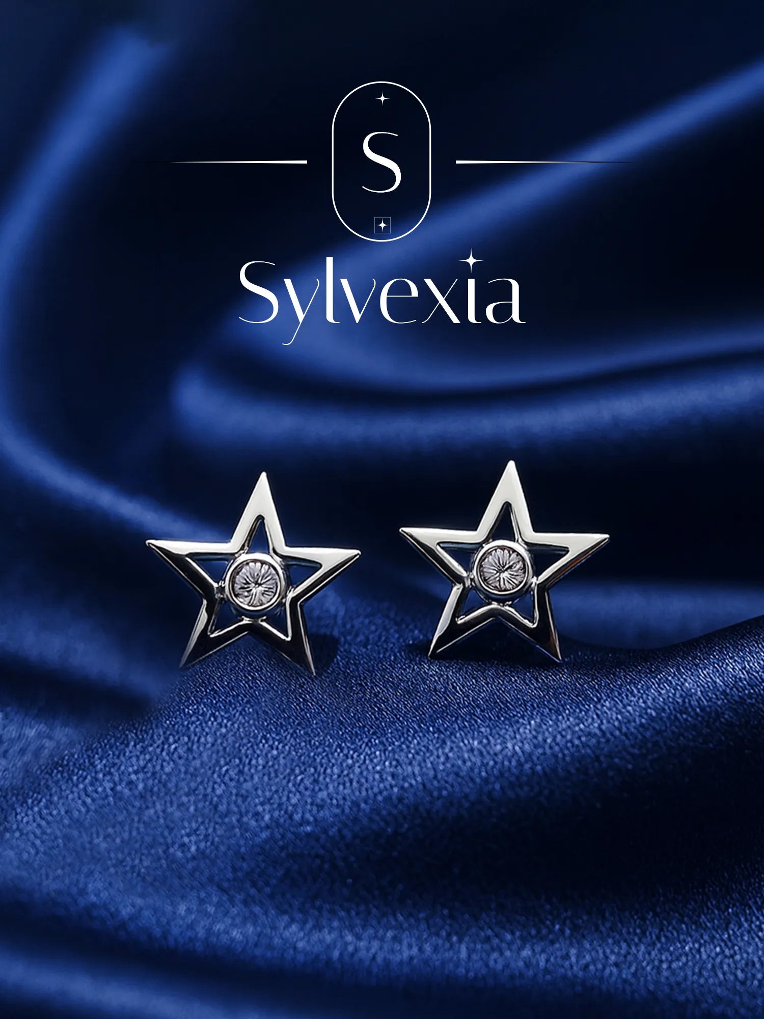 Sylvexia Silver Sparkling Star Stud Earrings