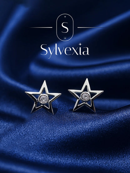 Sylvexia Silver Sparkling Star Stud Earrings