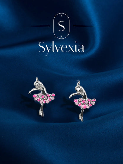 Sylvexia Pink Ballet Dancer Stud Earrings