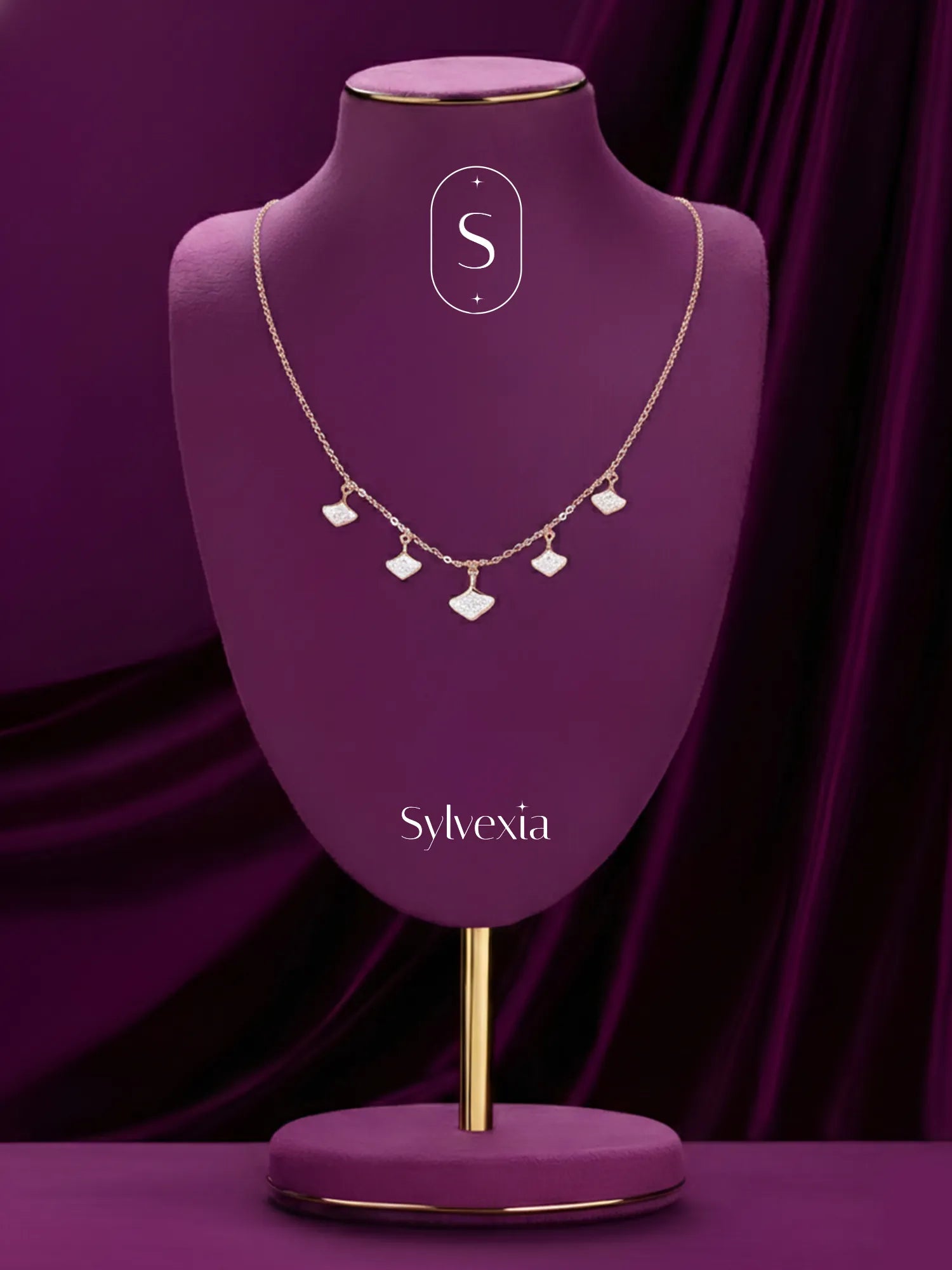 Women Sterling Silver Traingle Charm Princess Necklace
