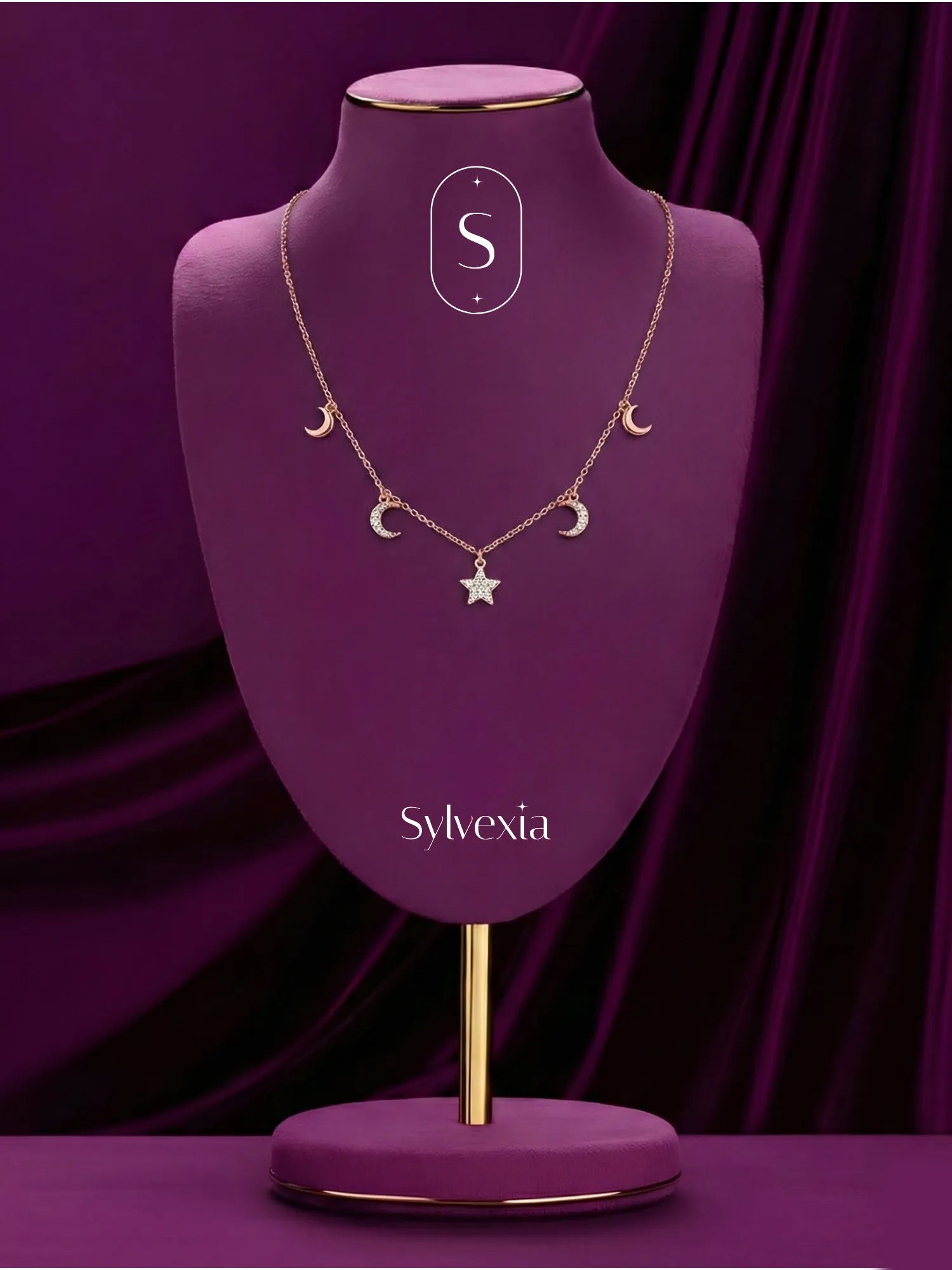 Sylvexia 925 Sterling Silver Moon & Star Charm Necklace for Women