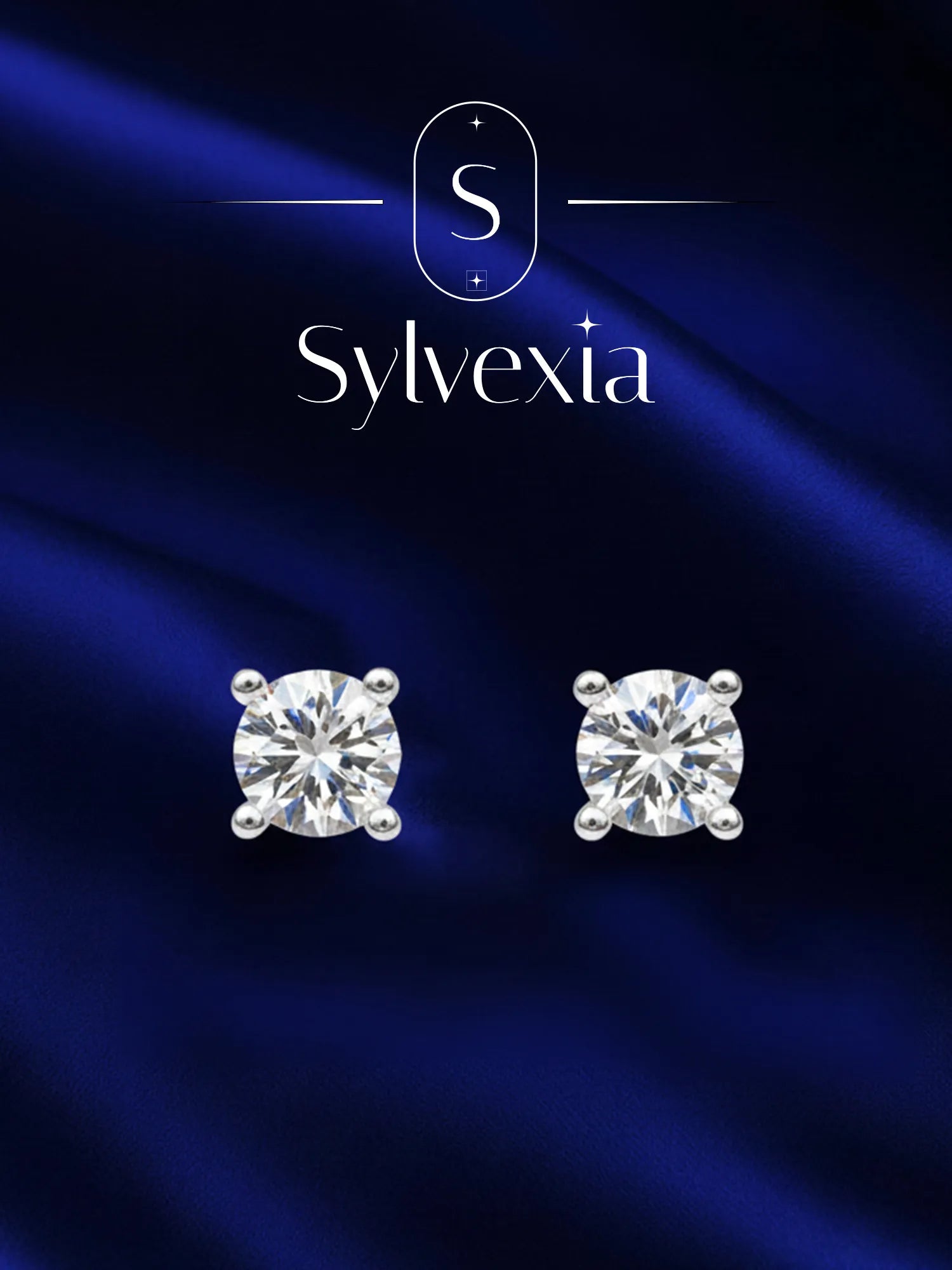 Sylvexia Silver Classic Round Solitaire Crystal Stud Earrings for Women
