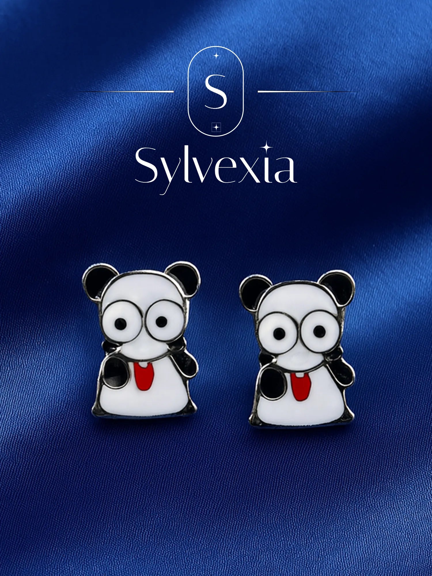 Sylvexia Silver Nerdy Panda Earrings