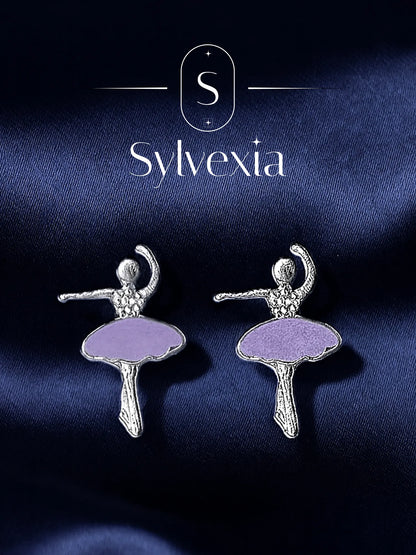 Sylvexia Purple Ballerina Stud Earrings