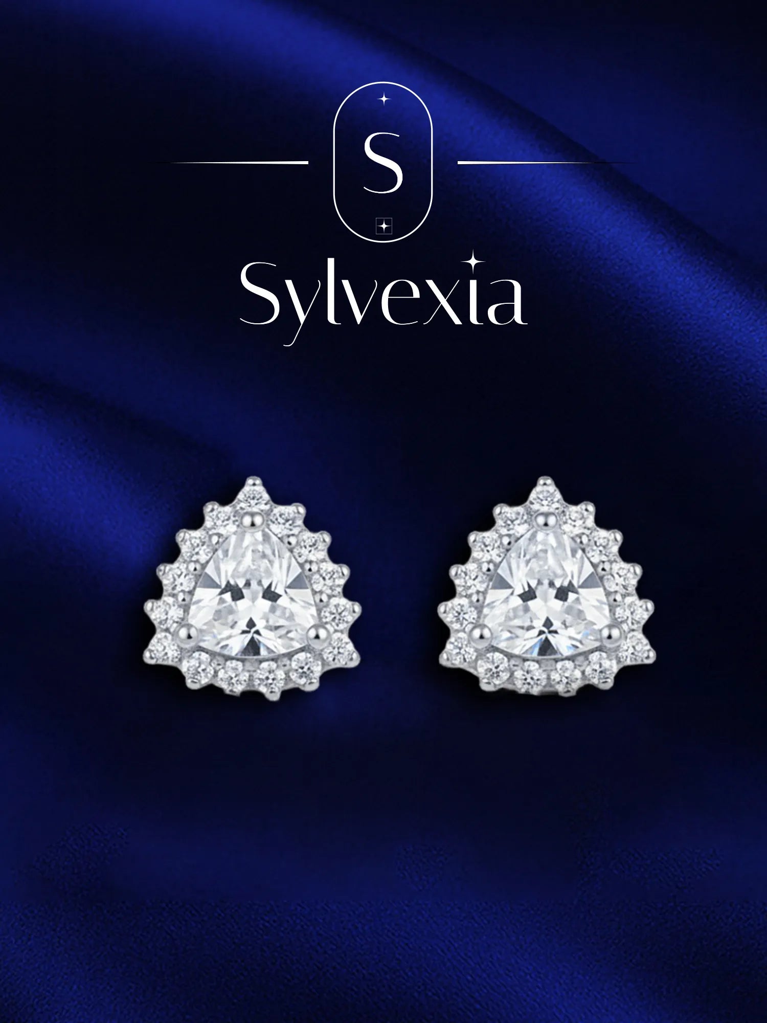 Sylvexia  Silver  Teardrop Halo Crystal Stud Earrings for Women