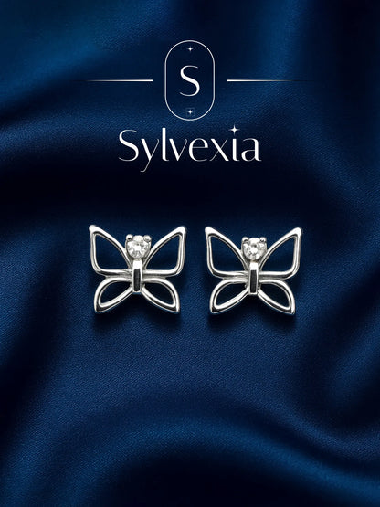 Sylvexia Silver Elegant Butterfly Stud Earrings