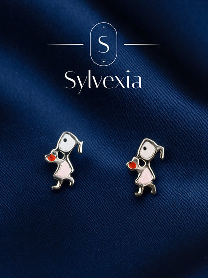 Sylvexia Whimsical Cartoon Girl Stud Earrings