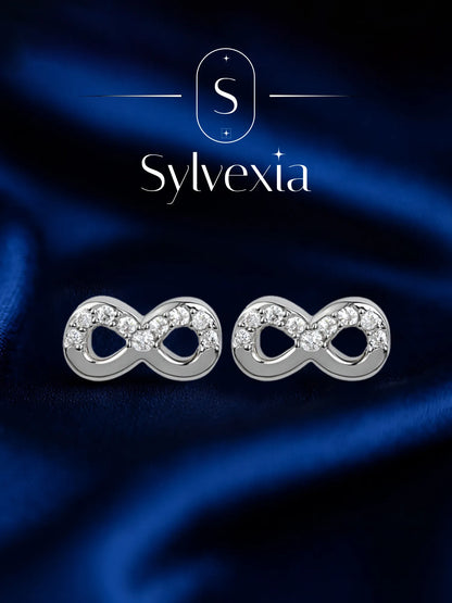 Sylvexia Infinity Crystal Stud Earrings – Elegant Silver Plated