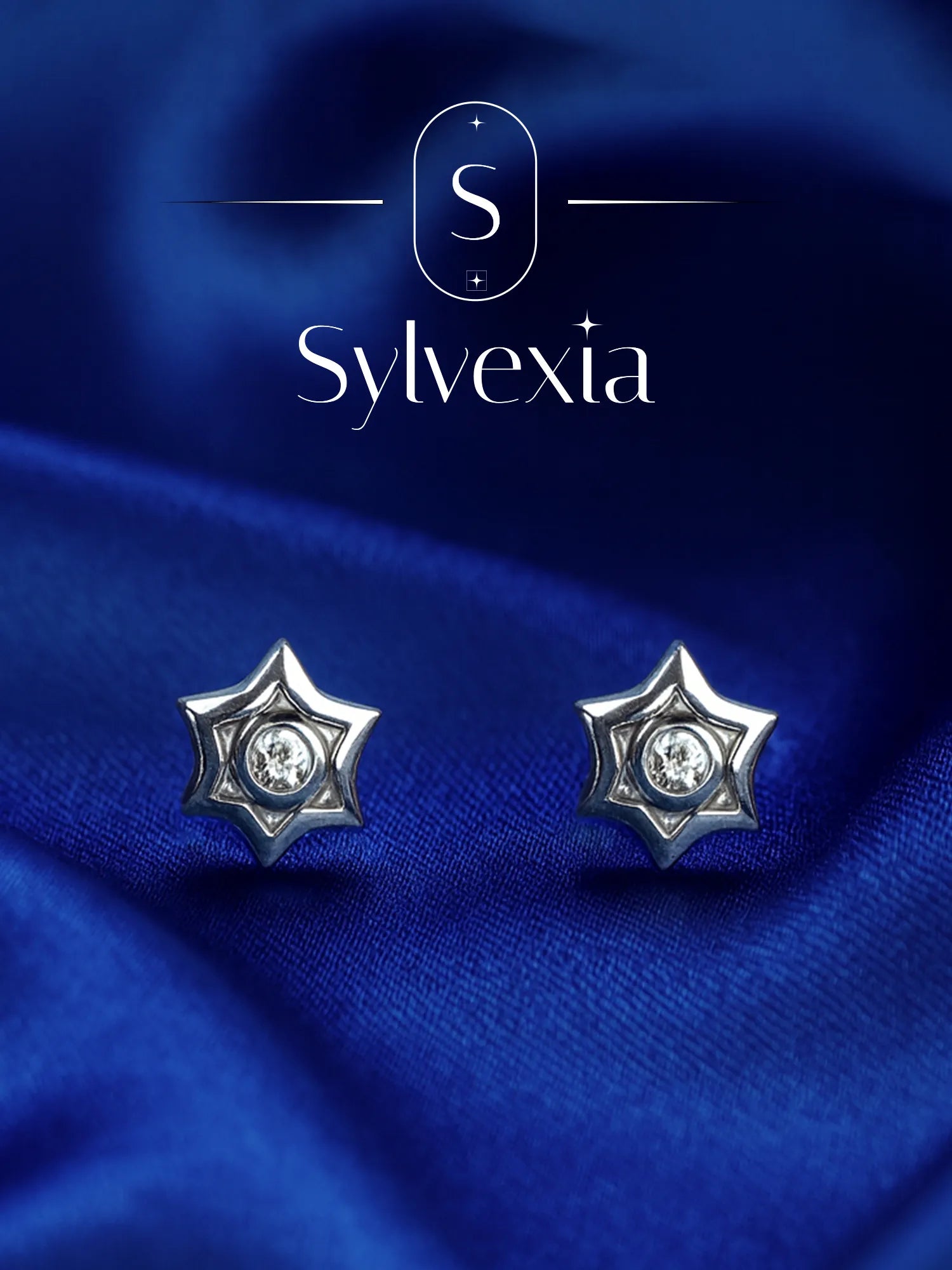 Sylvexia  Silver Sparkling Star Crystal Stud Earrings for Women