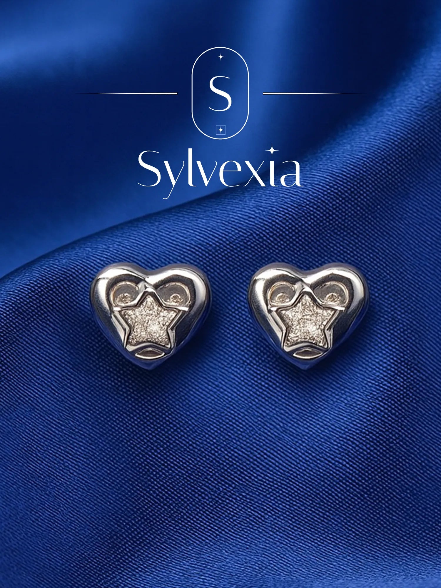 Sylvexia  Silver  Heart Star Crystal Earrings for Women