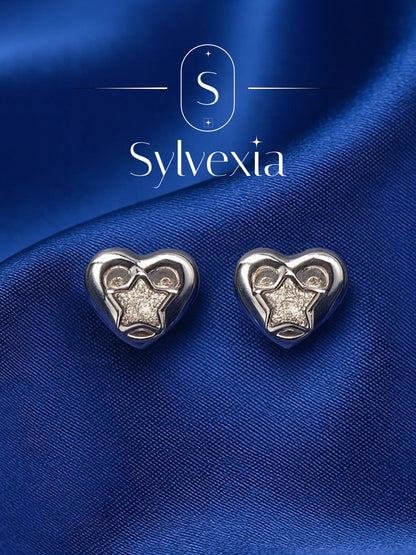 Sylvexia  Silver  Heart Star Crystal Earrings for Women