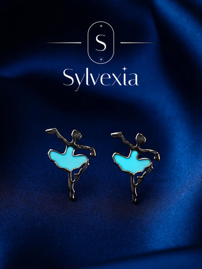 Sylvexia Silver Aqua Ballerina Stud Earrings