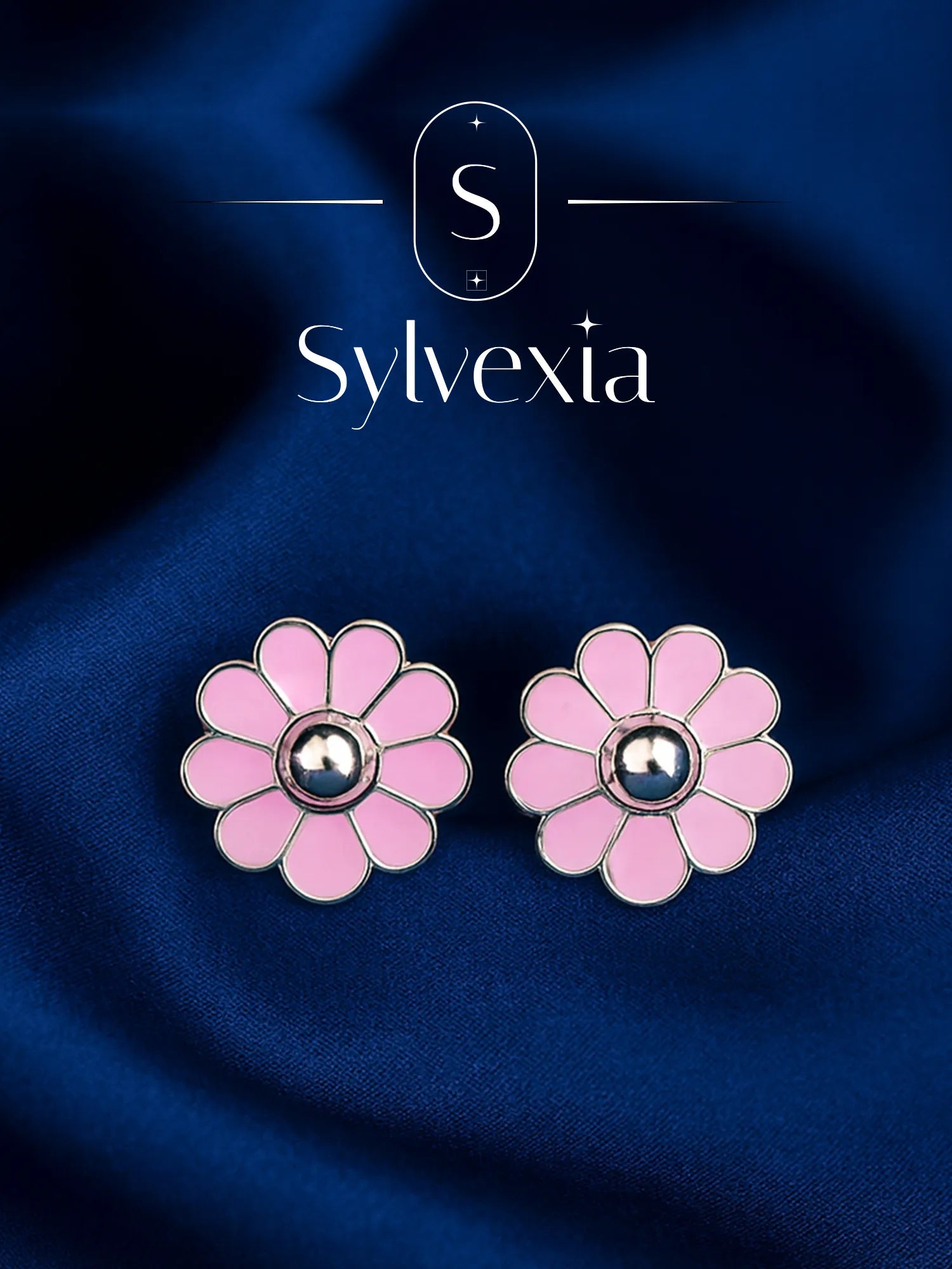 Sylvexia Silver Pink Blossom Stud Earrings