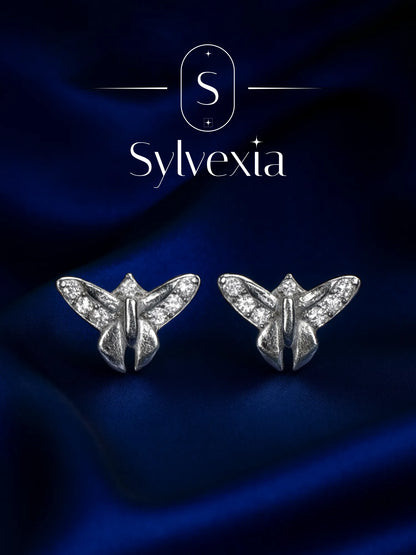 Sylvexia Textured Butterfly Silver Stud Earrings for Women