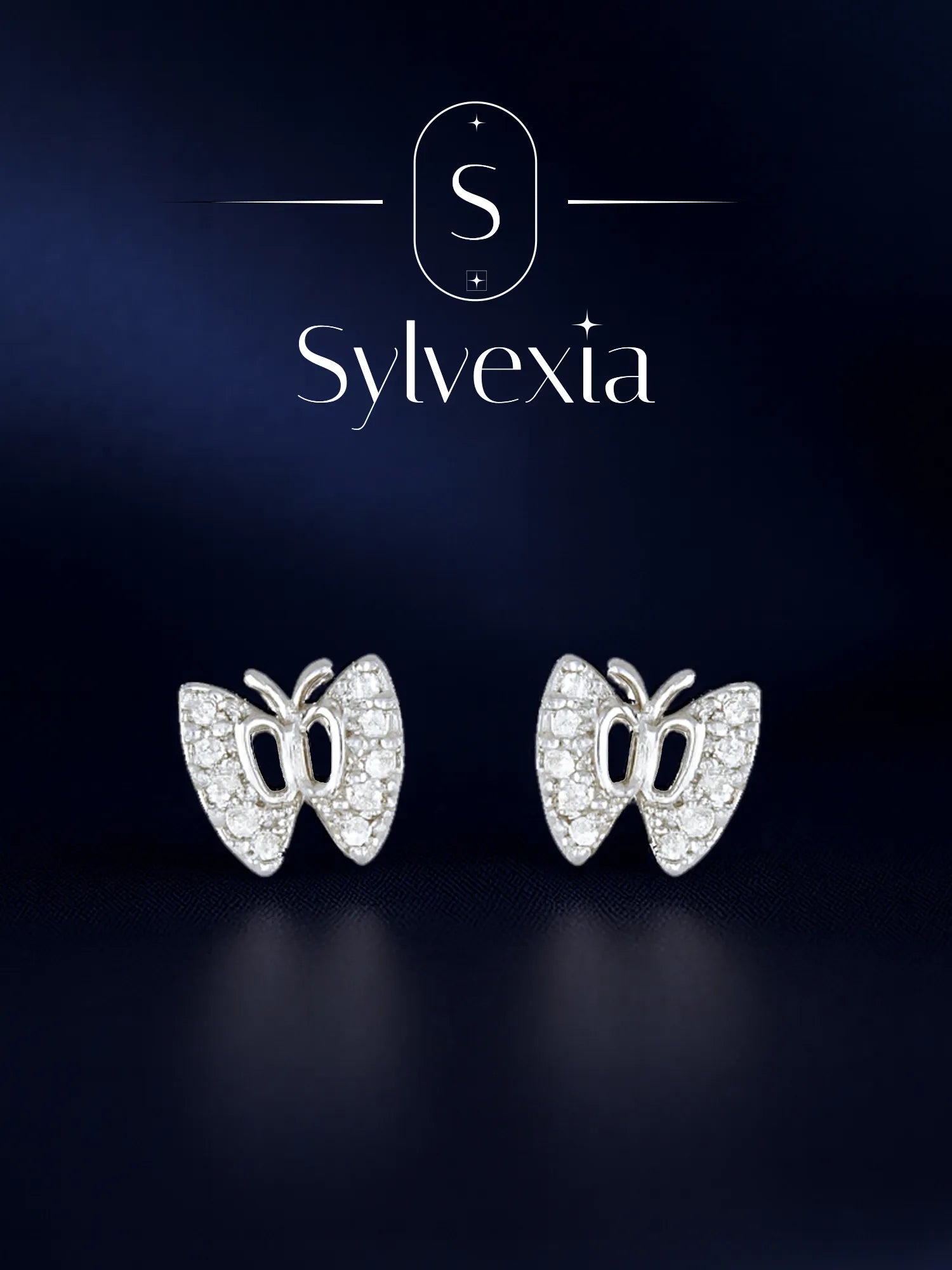 Sylvexia Silver Crystal Butterfly Stud Earrings