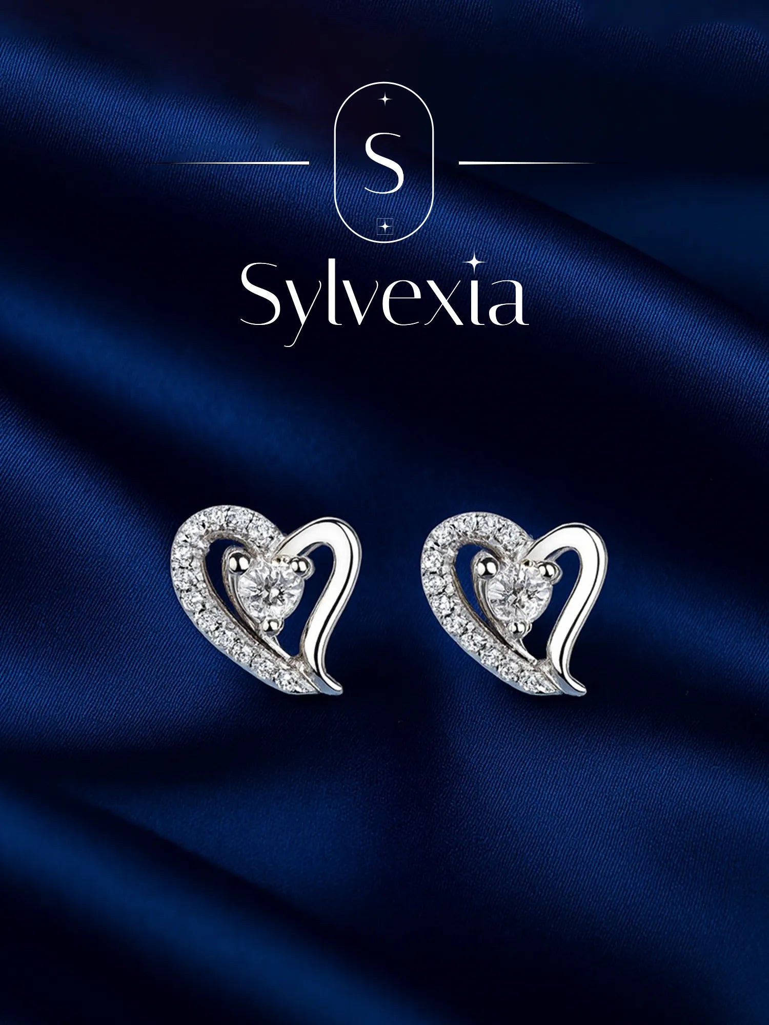 Sylvexia Silver Shimmering Heart Whisper Stud Earrings