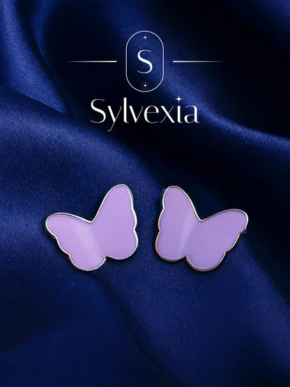 Sylvexia Silver Purple Butterfly Stud Earrings