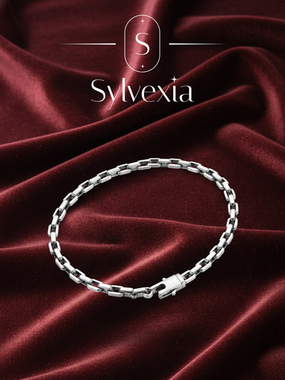 Sylevexia Silver Box Chain Bracelet for Men Stylish