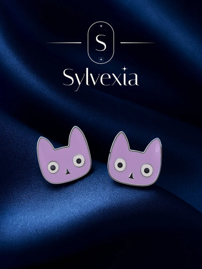 Sylvexia Kitty Face Cute Earrings