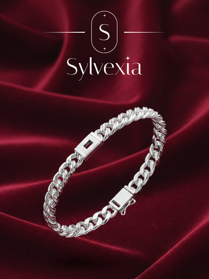 SYLVEXIA 925 Sterling Silver Oval Link Chain Bracelet for Men