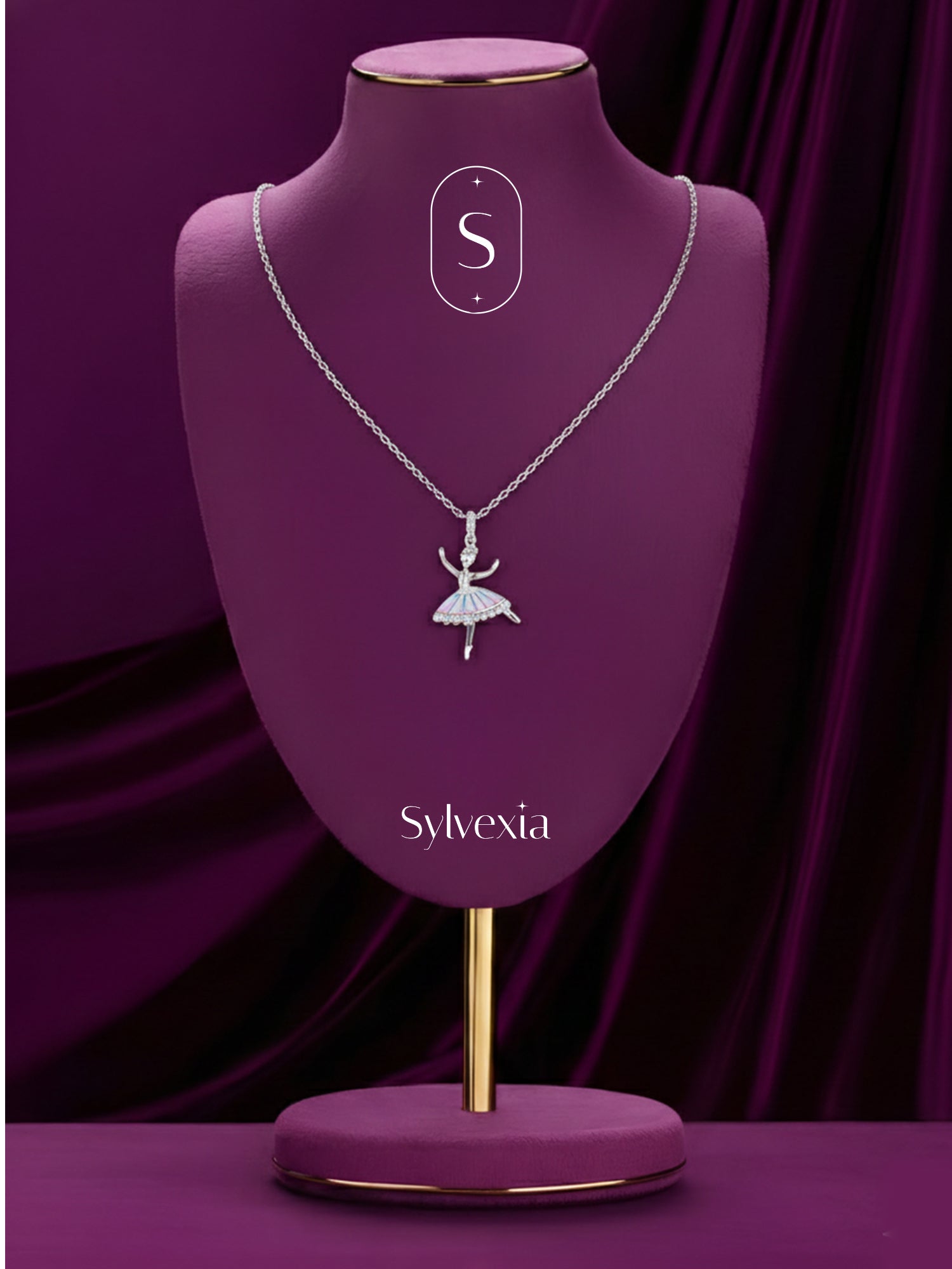 SYLVEXIA 925 Sterling Silver Ballerina Pendant Necklace for Women