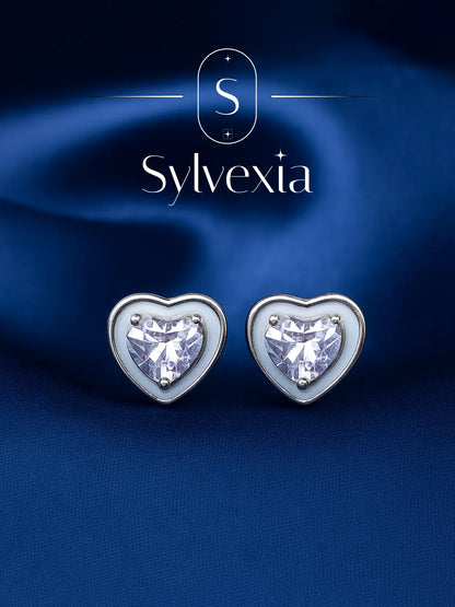 Sylvexia Silver Heart Cut Crystal Stud Earrings