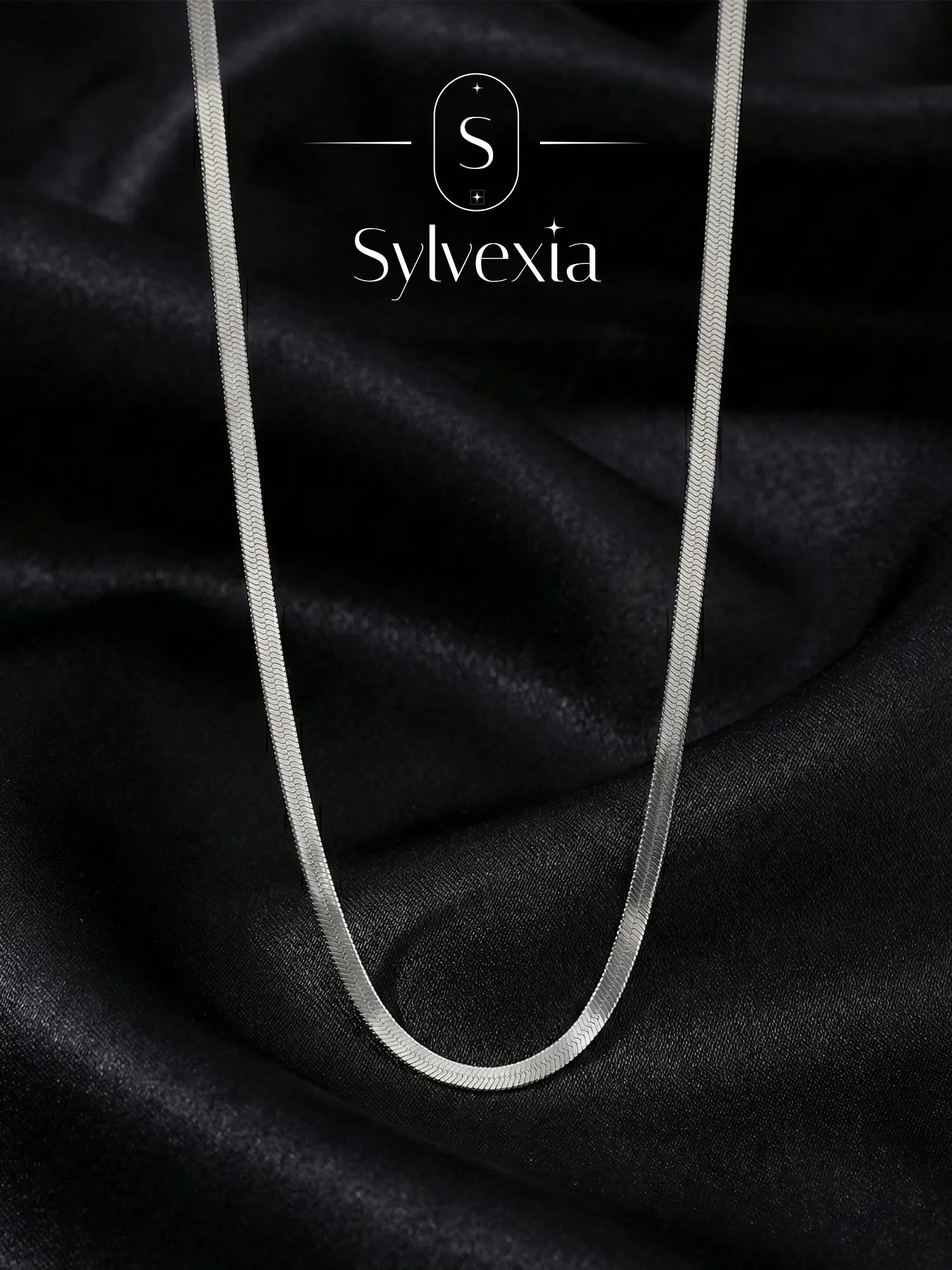 Sylvexia Silver Flat Snake Chain Necklace for Men | Sleek Minimal Chain