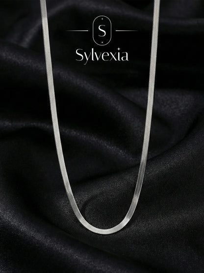 Sylvexia Silver Flat Snake Chain Necklace for Men | Sleek Minimal Chain
