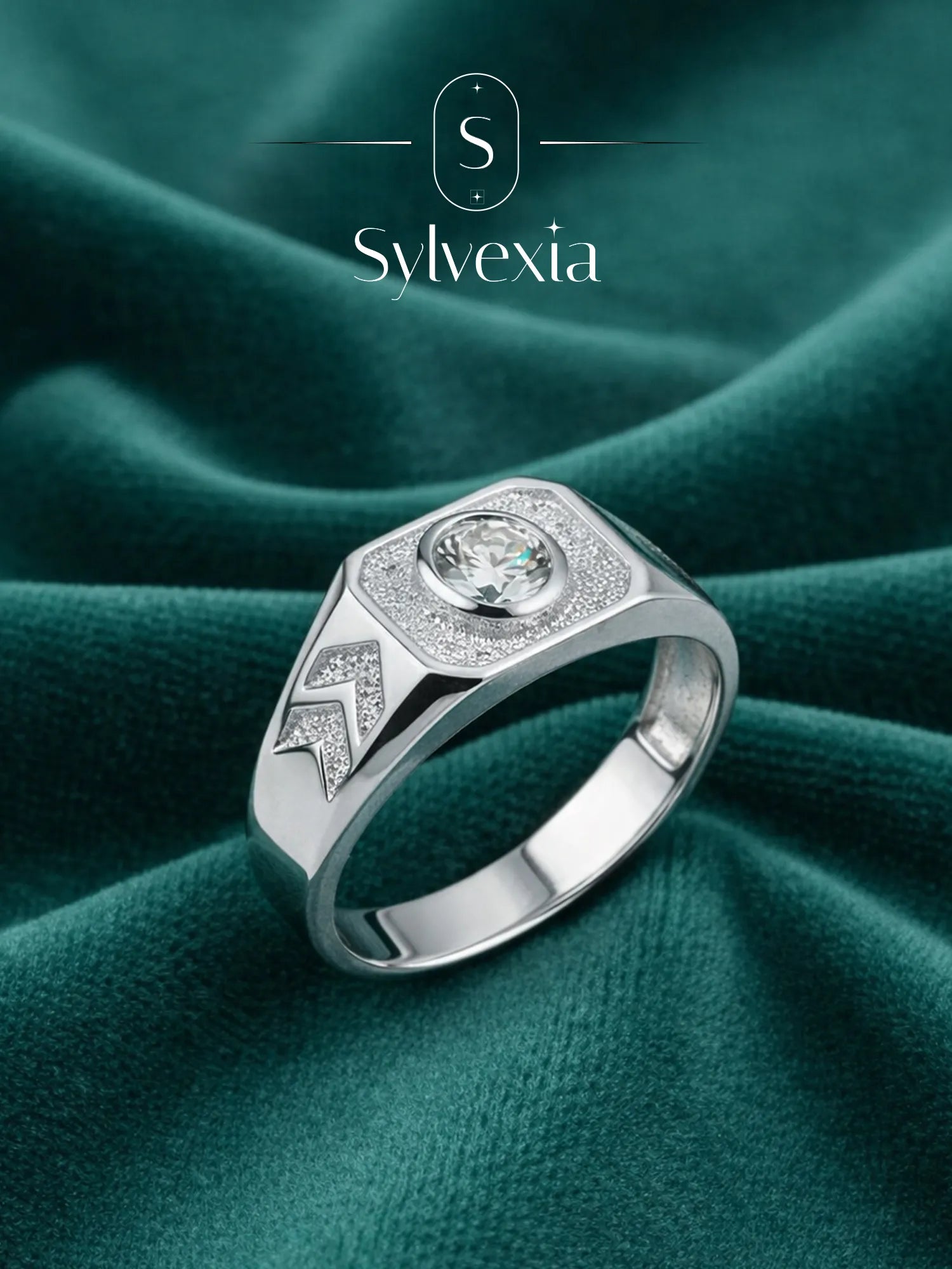 Men’s 925 Sterling Silver Diamond Square Ring