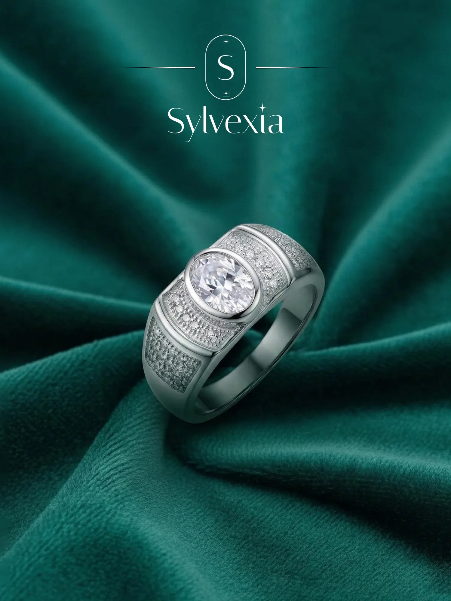 Sylvexia 925 Sterling Silver Round CZ Stone Ring for Men