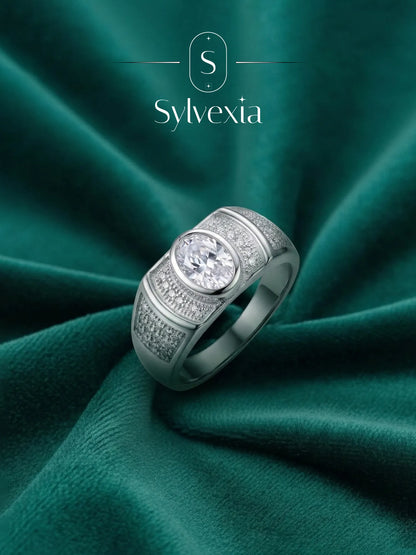 Sylvexia 925 Sterling Silver Round CZ Stone Ring for Men