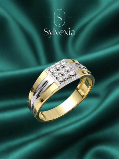 Sylvexia Two-Tone Gold & Silver CZ Cluster Men’s Ring