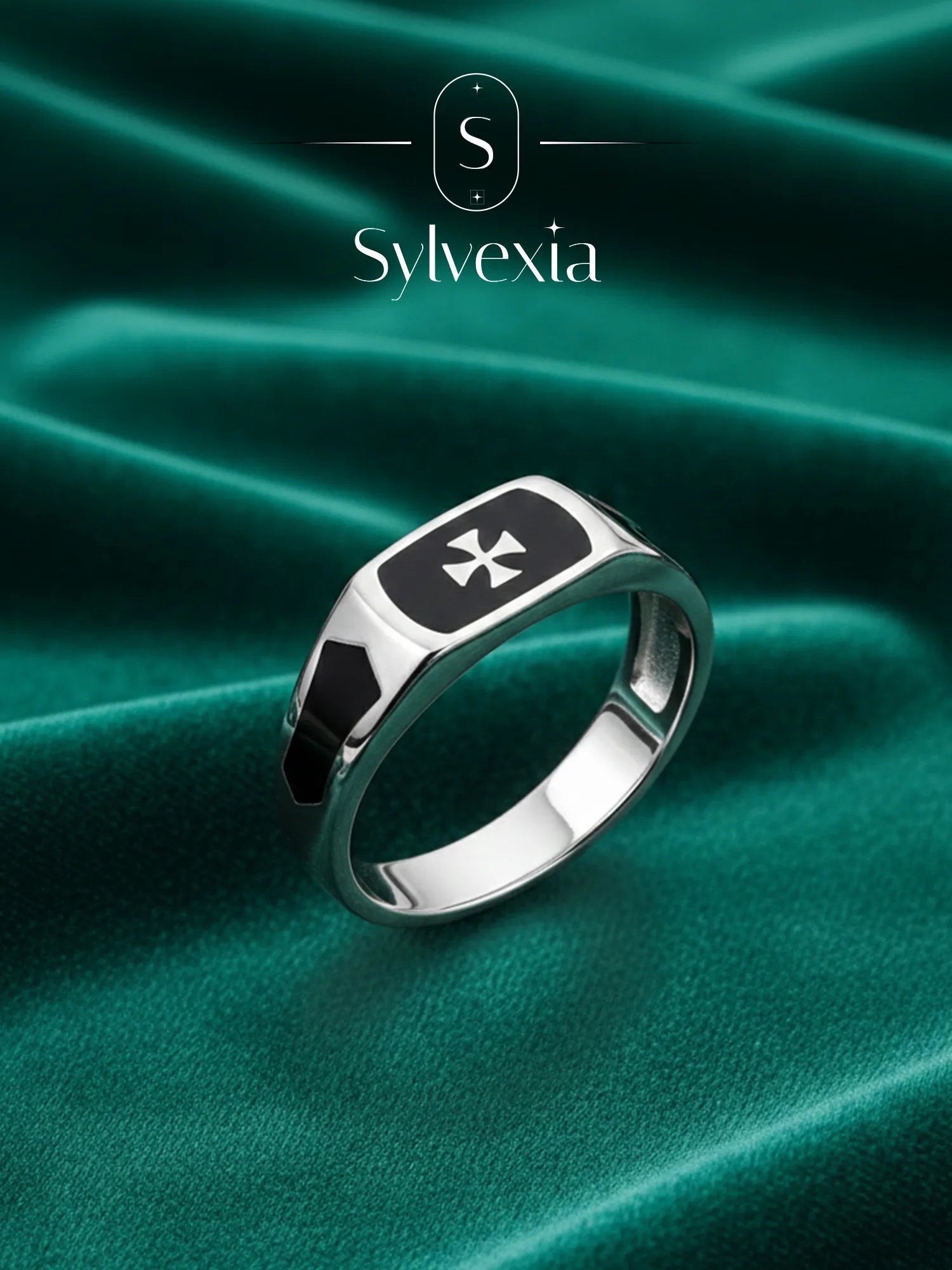 Sylvexia Men’s Silver Square Diamond Ring Classic Statement Ring