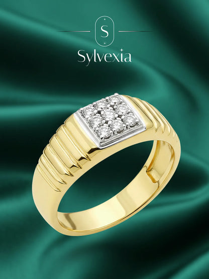 Sylvexia Men’s Gold Finish 925 Sterling Silver Square Stone Designer Ring