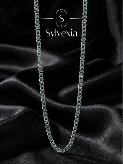 Sylvexia 925 Sterling Silver Rectangle Link Chain for Men