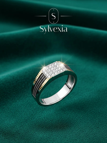 Sylvexia 925 Sterling Silver Gold Plated CZ Designer Ring for Men