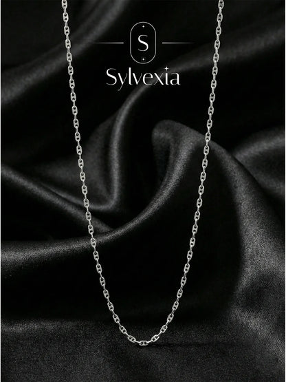 Sylvexia 925 Sterling Silver Square Link Chain for Men