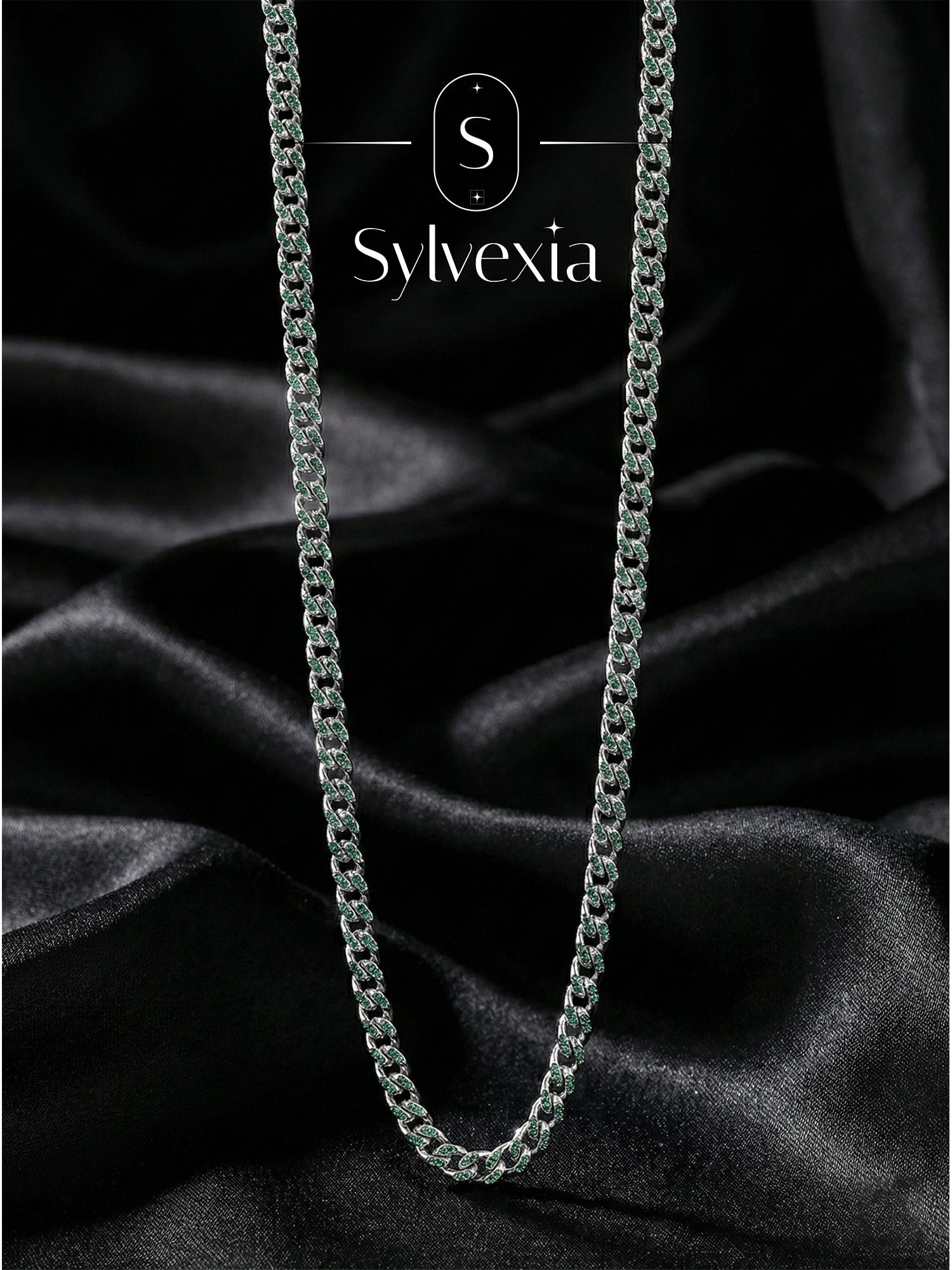 Sylvexia 925 Sterling Silver Blue-Tone Cuban Link Chain for Men