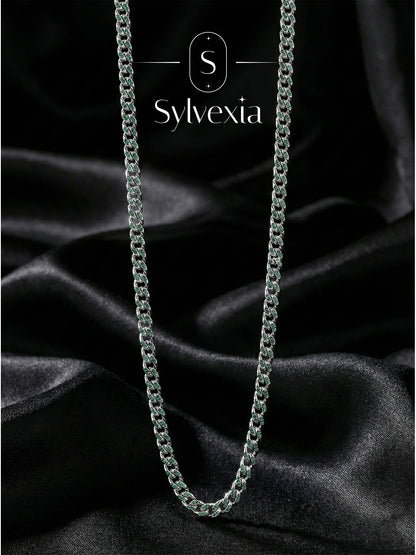 Sylvexia 925 Sterling Silver Blue-Tone Cuban Link Chain for Men
