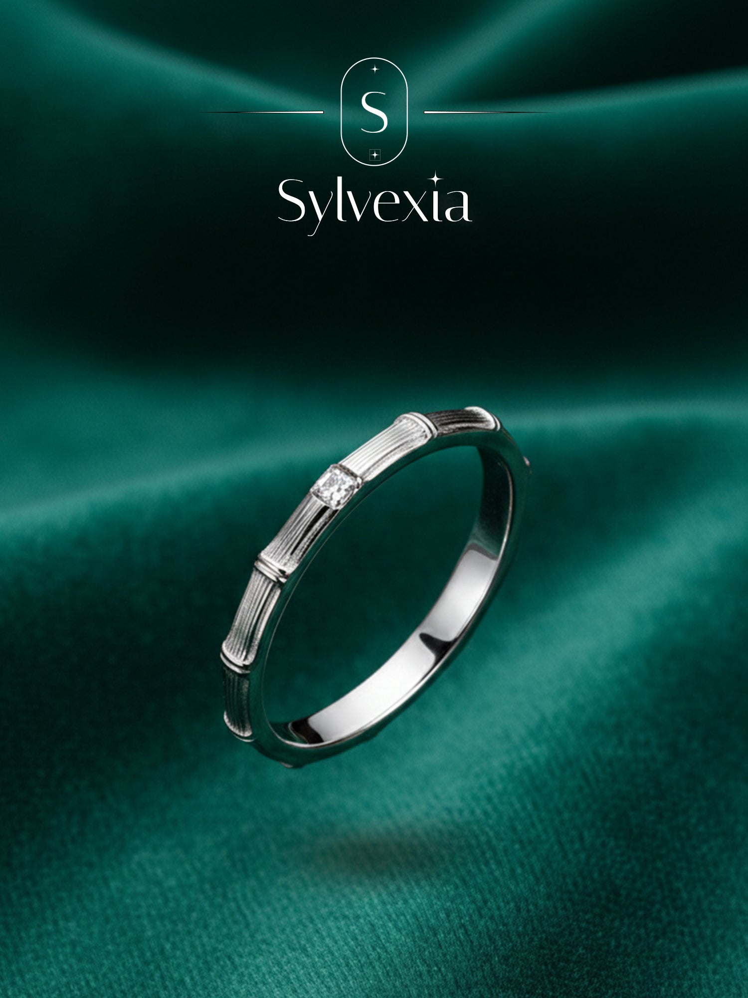 Sylvexia 925 Sterling Silver Mens Ribbed CZ Band Ring