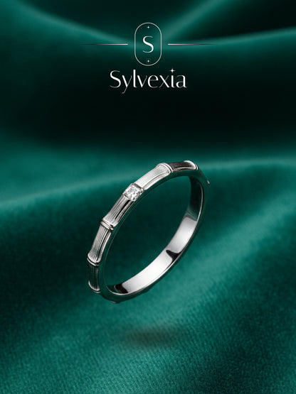Sylvexia 925 Sterling Silver Mens Ribbed CZ Band Ring
