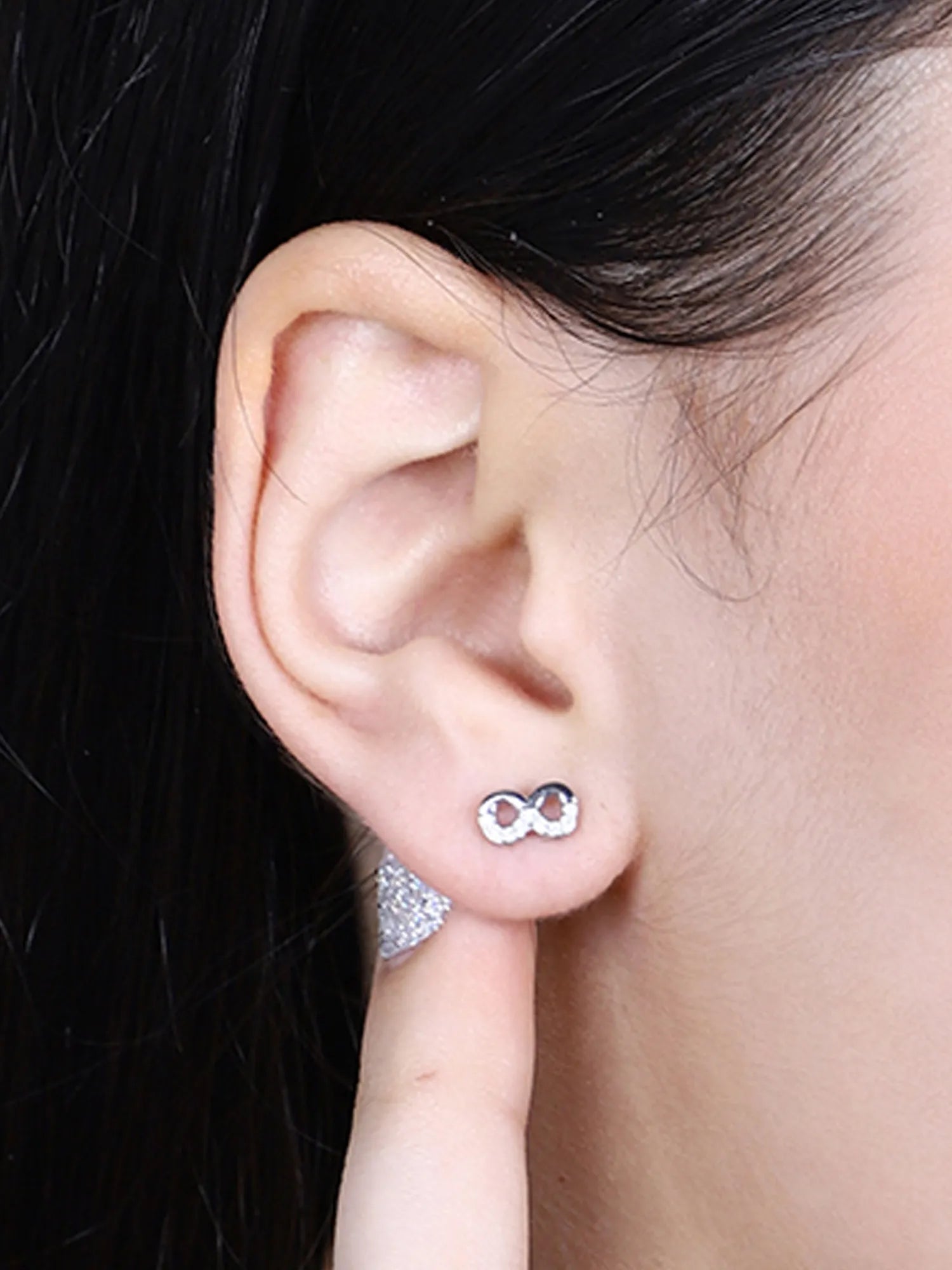 Sylvexia Infinity Crystal Stud Earrings – Elegant Silver Plated