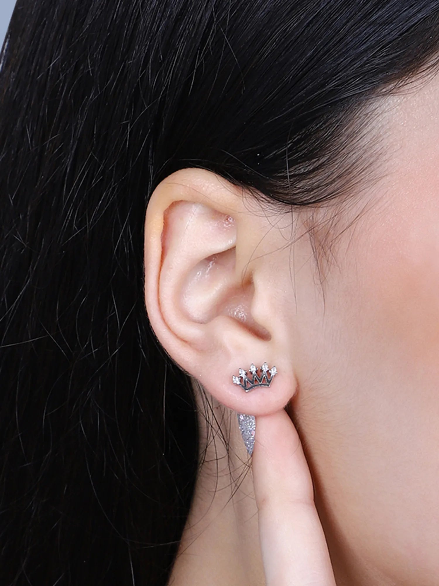 Sylvexia Silver  Royal Crown Crystal Stud Earrings for Women