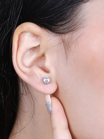 Sylvexia Silver Classic Round Solitaire Crystal Stud Earrings for Women