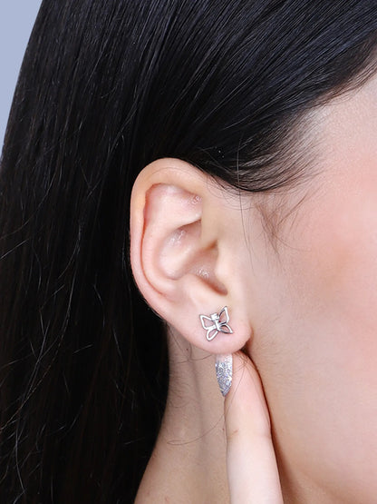Sylvexia Silver Elegant Butterfly Stud Earrings