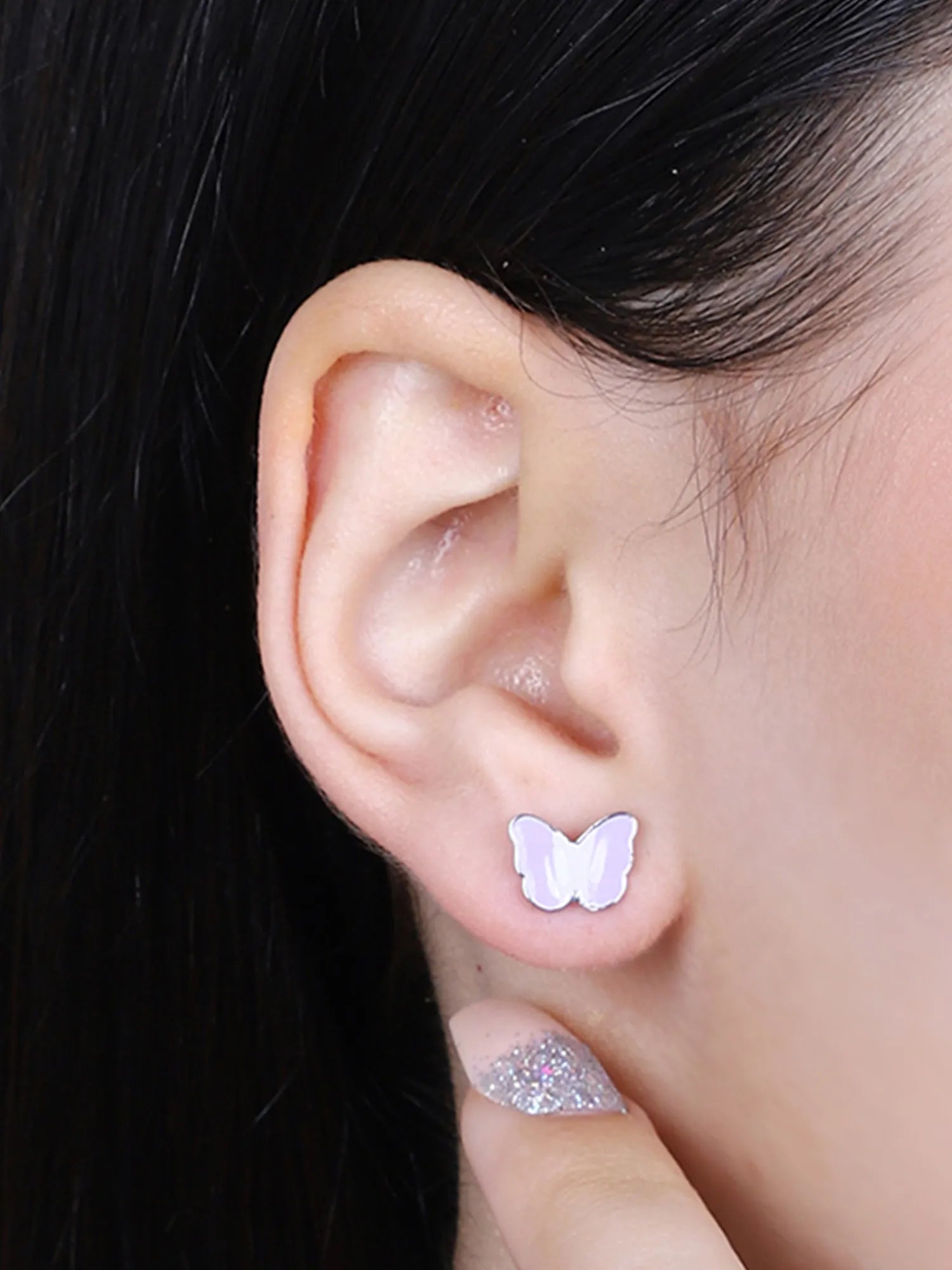 Sylvexia Silver Purple Butterfly Stud Earrings