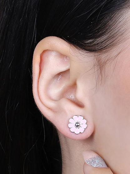 Sylvexia Silver Pink Blossom Stud Earrings
