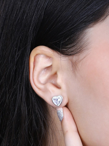 Sylvexia Silver Heart Cut Crystal Stud Earrings